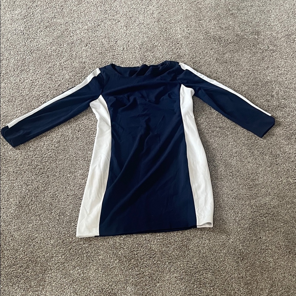 DKNY Navy and White Colorblock Dress